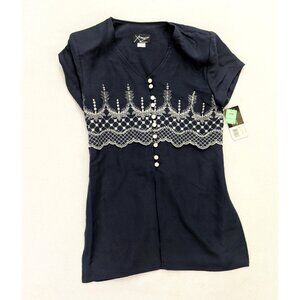 XTRMZ Vintage 90s Women's Tunic Top Size 9/10 Navy Blue